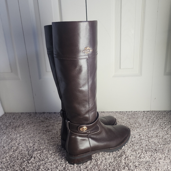 Coach Knee High Brown Leather Boots 7.5B - Picture 5 of 16